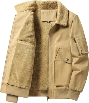 Winter Jacket Men's Relaxed Fit Lightweight Jackets Cargo Jackets Fleece Lined Hooded Casual Velvet Sports Warm Jacket