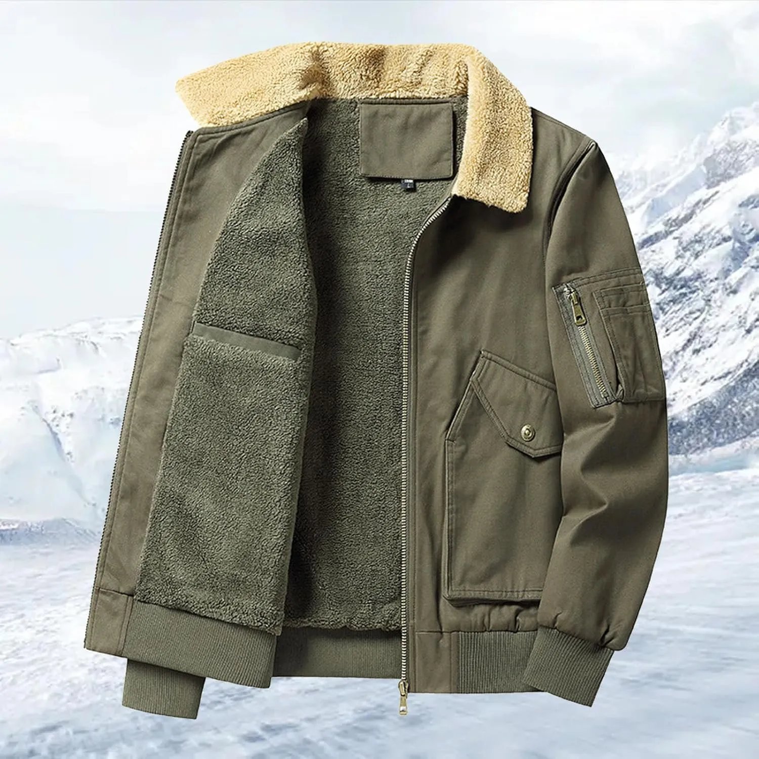 Winter Jacket Men's Relaxed Fit Lightweight Jackets Cargo Jackets Fleece Lined Hooded Casual Velvet Sports Warm Jacket