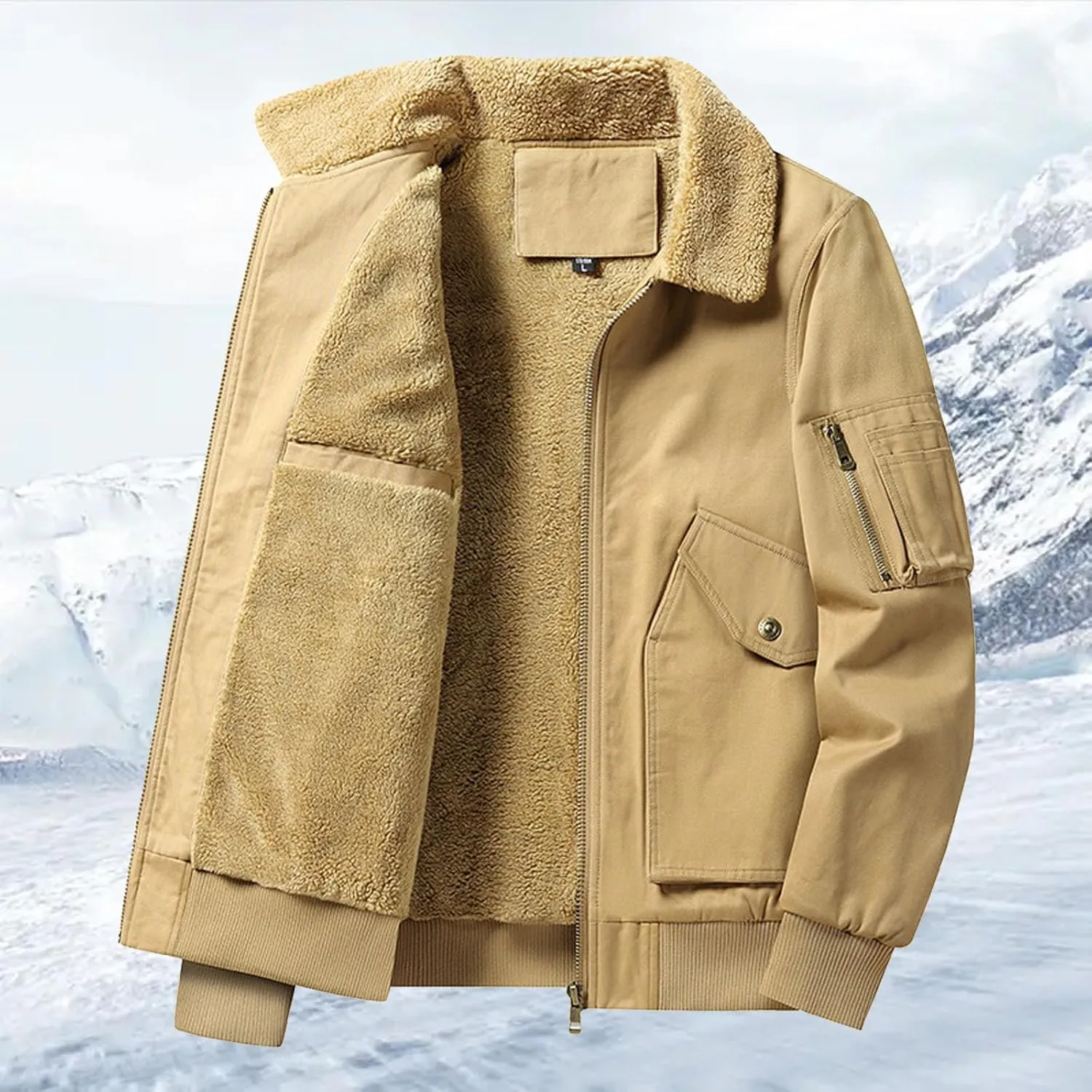 Winter Jacket Men's Relaxed Fit Lightweight Jackets Cargo Jackets Fleece Lined Hooded Casual Velvet Sports Warm Jacket