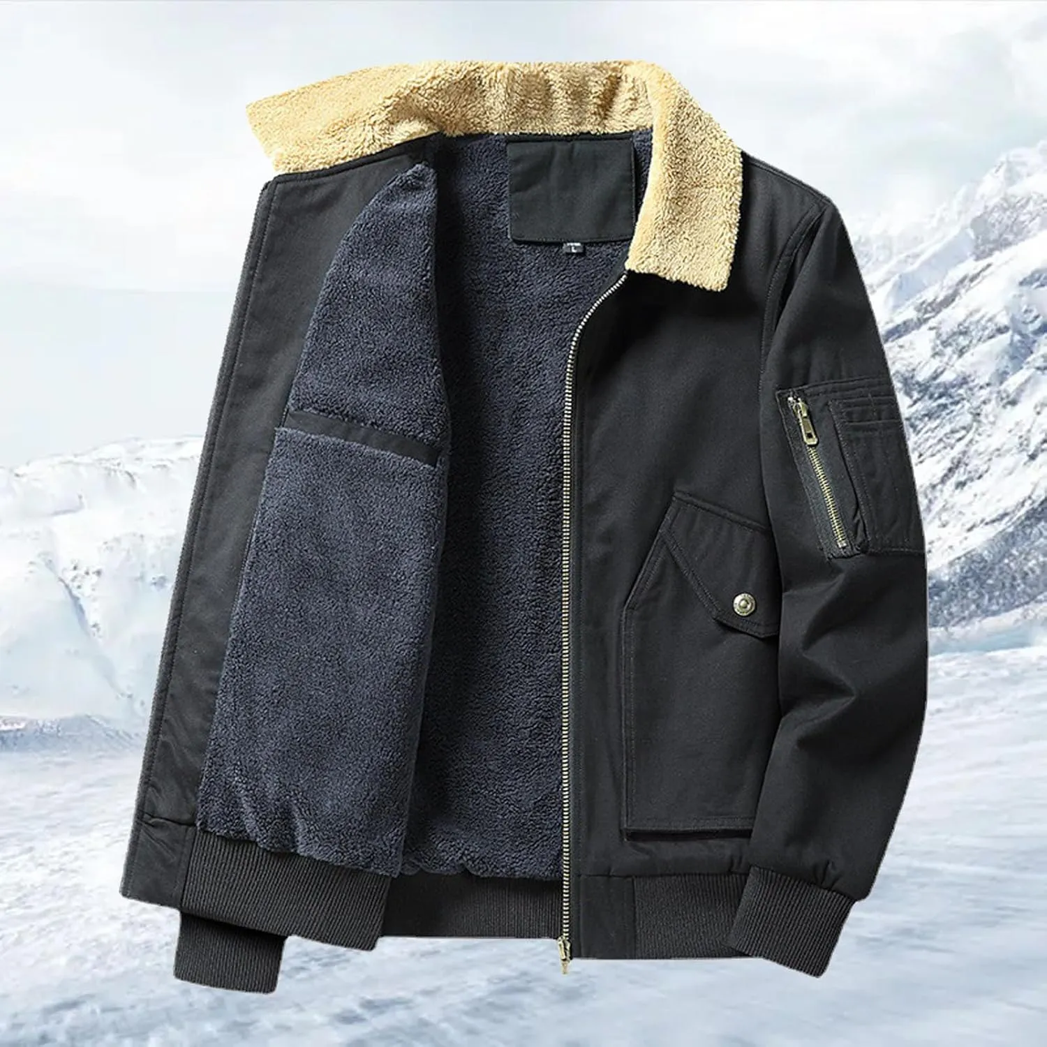 Winter Jacket Men's Relaxed Fit Lightweight Jackets Cargo Jackets Fleece Lined Hooded Casual Velvet Sports Warm Jacket
