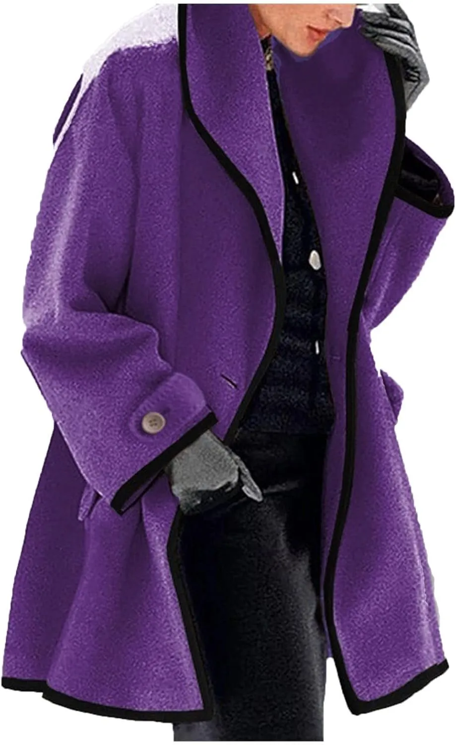 Winter Trench Coat for Women Casual Button Wool Blend Pea Coat Long Sleeve Notch Lapel Oversized Cardigan Jackets
