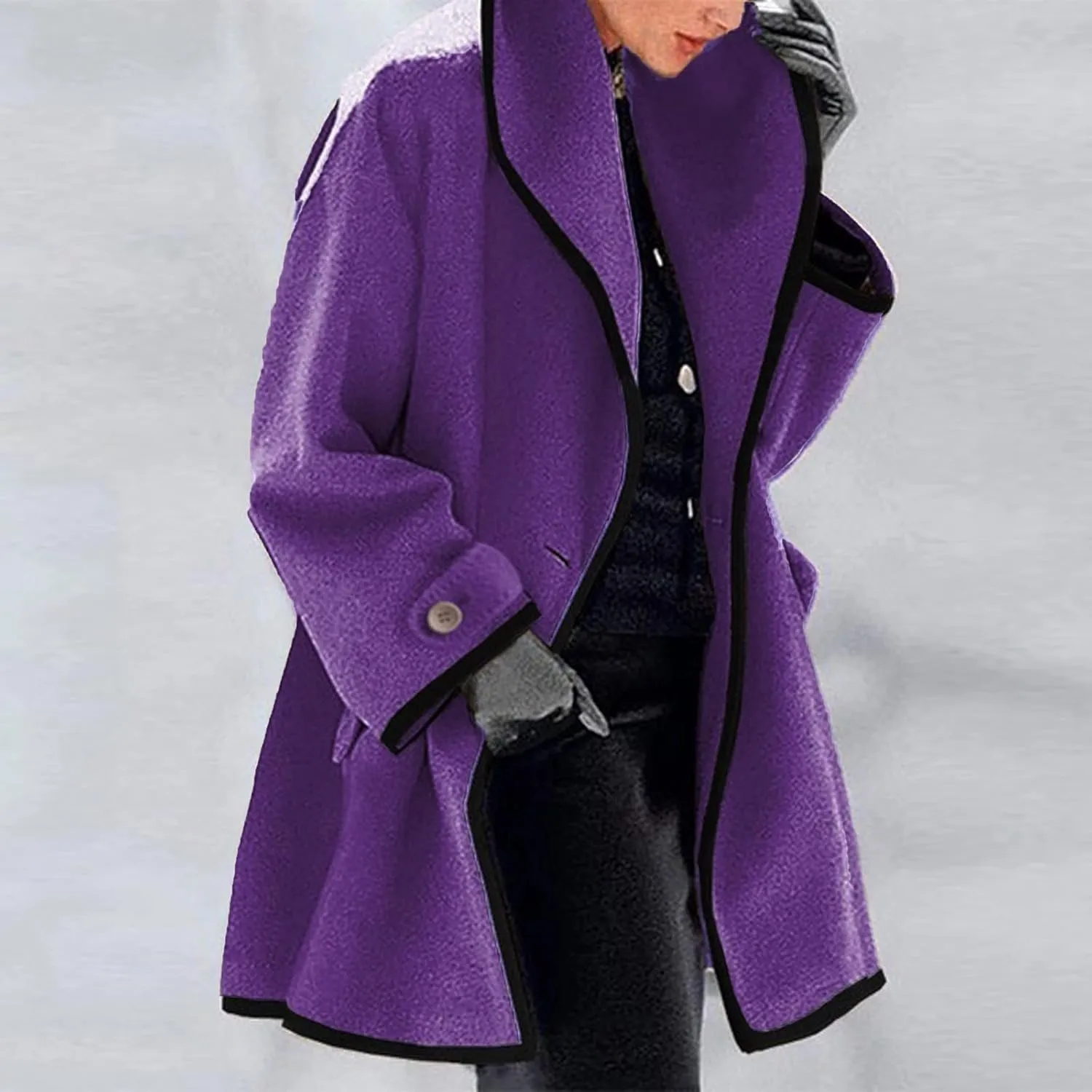 Winter Trench Coat for Women Casual Button Wool Blend Pea Coat Long Sleeve Notch Lapel Oversized Cardigan Jackets
