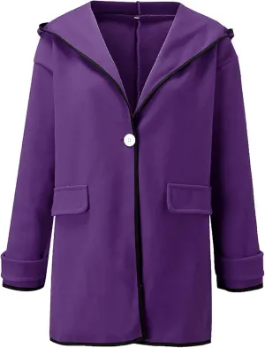 Winter Trench Coat for Women Casual Button Wool Blend Pea Coat Long Sleeve Notch Lapel Oversized Cardigan Jackets