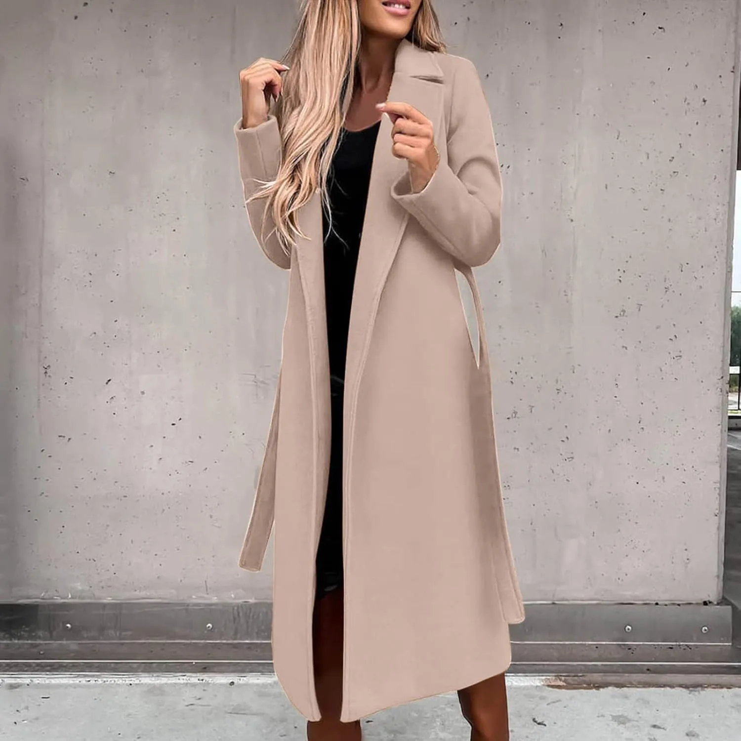 Winter Trench Coat for Women Long Wool Blend Pea Coat Casual Notched Lapel Collar Oversized Overcoat Jacket Outerwear