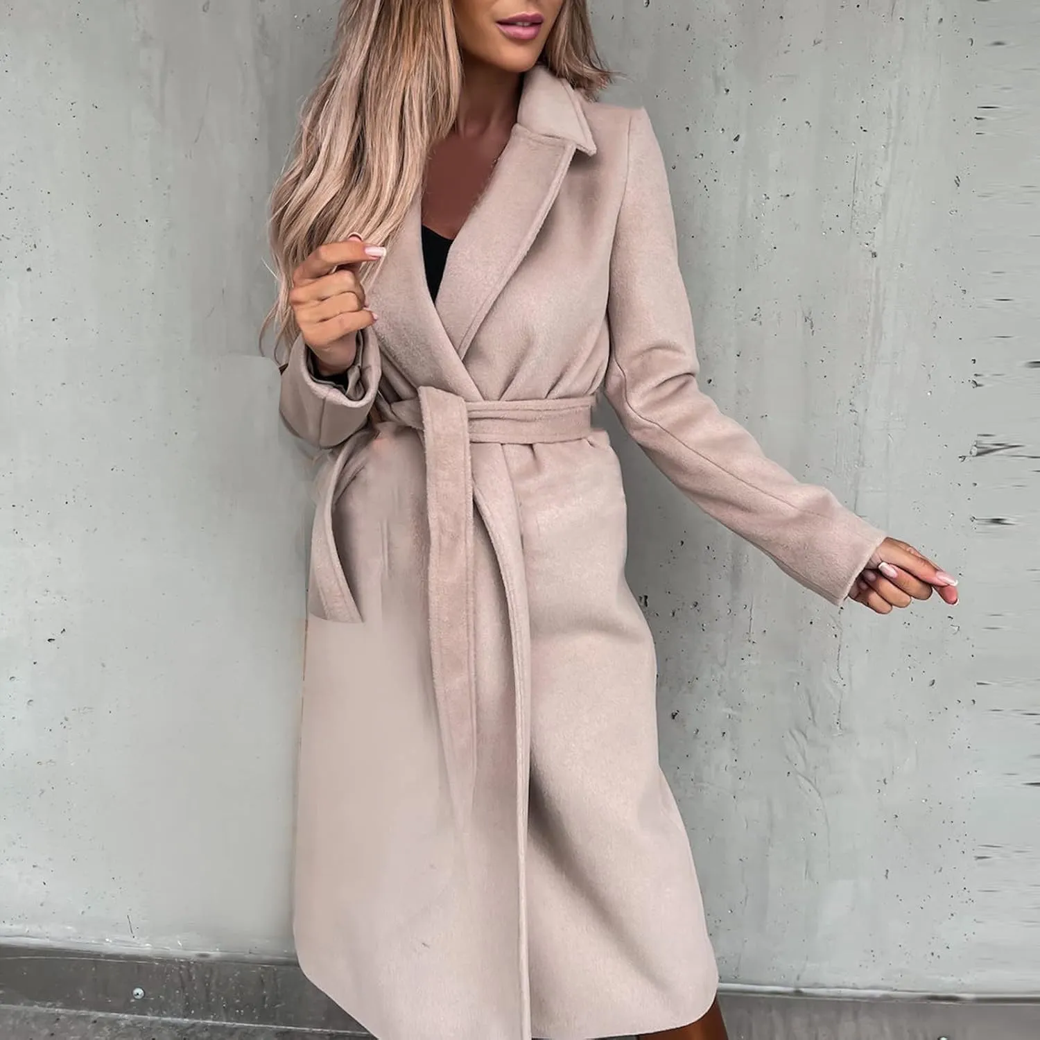 Winter Trench Coat for Women Long Wool Blend Pea Coat Casual Notched Lapel Collar Oversized Overcoat Jacket Outerwear