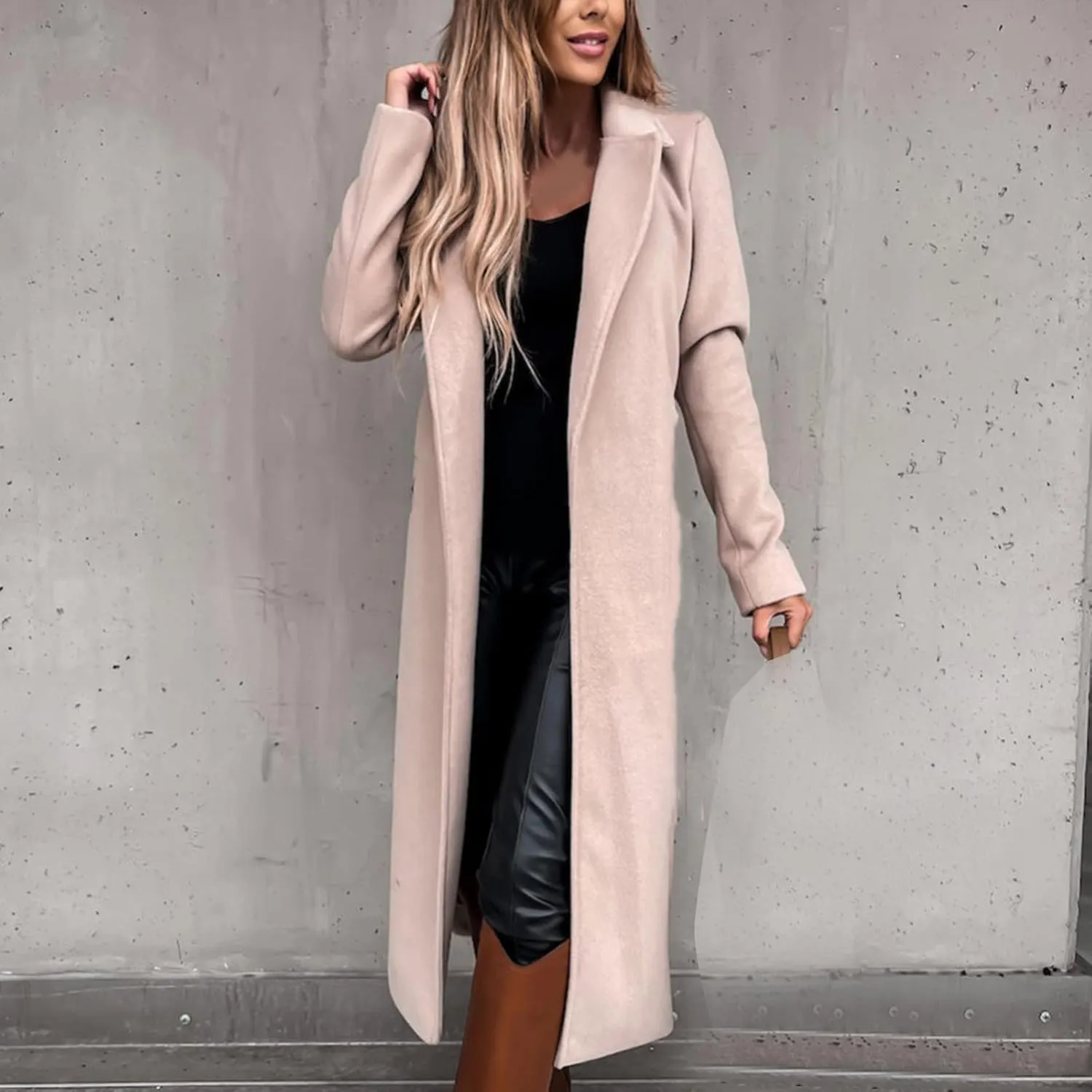 Winter Trench Coat for Women Long Wool Blend Pea Coat Casual Notched Lapel Collar Oversized Overcoat Jacket Outerwear