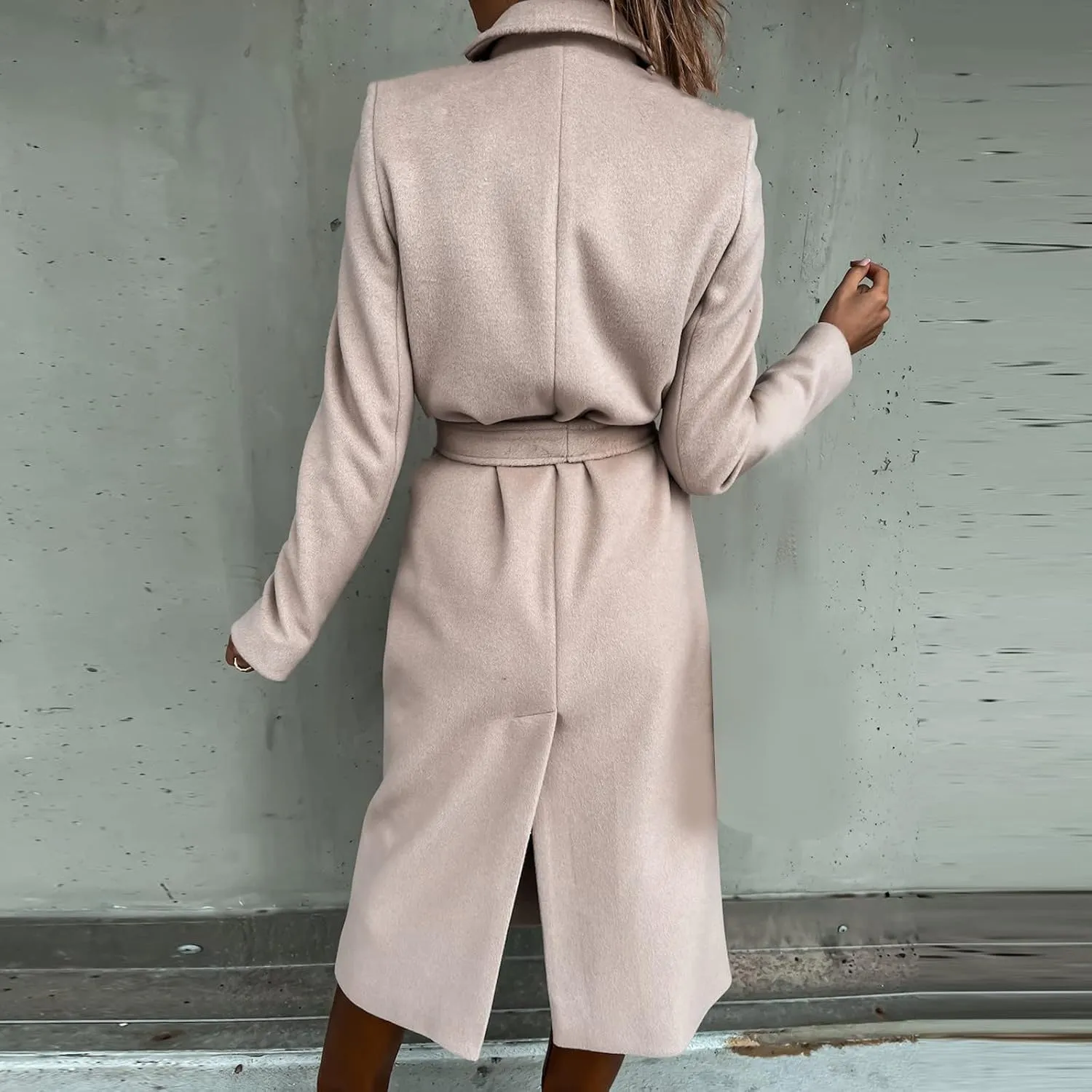 Winter Trench Coat for Women Long Wool Blend Pea Coat Casual Notched Lapel Collar Oversized Overcoat Jacket Outerwear