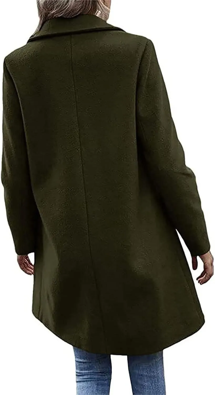 Winter Trench Coat for Women Singe Breasted Notched Lapel Collar Wool Coats Mid Long Oversized Over Coats Jackets