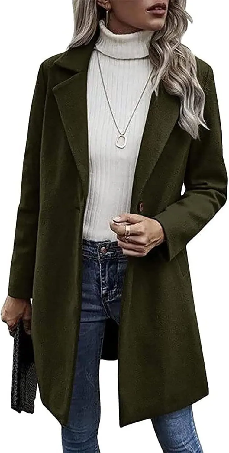 Winter Trench Coat for Women Singe Breasted Notched Lapel Collar Wool Coats Mid Long Oversized Over Coats Jackets