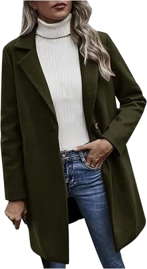 Winter Trench Coat for Women Singe Breasted Notched Lapel Collar Wool Coats Mid Long Oversized Over Coats Jackets