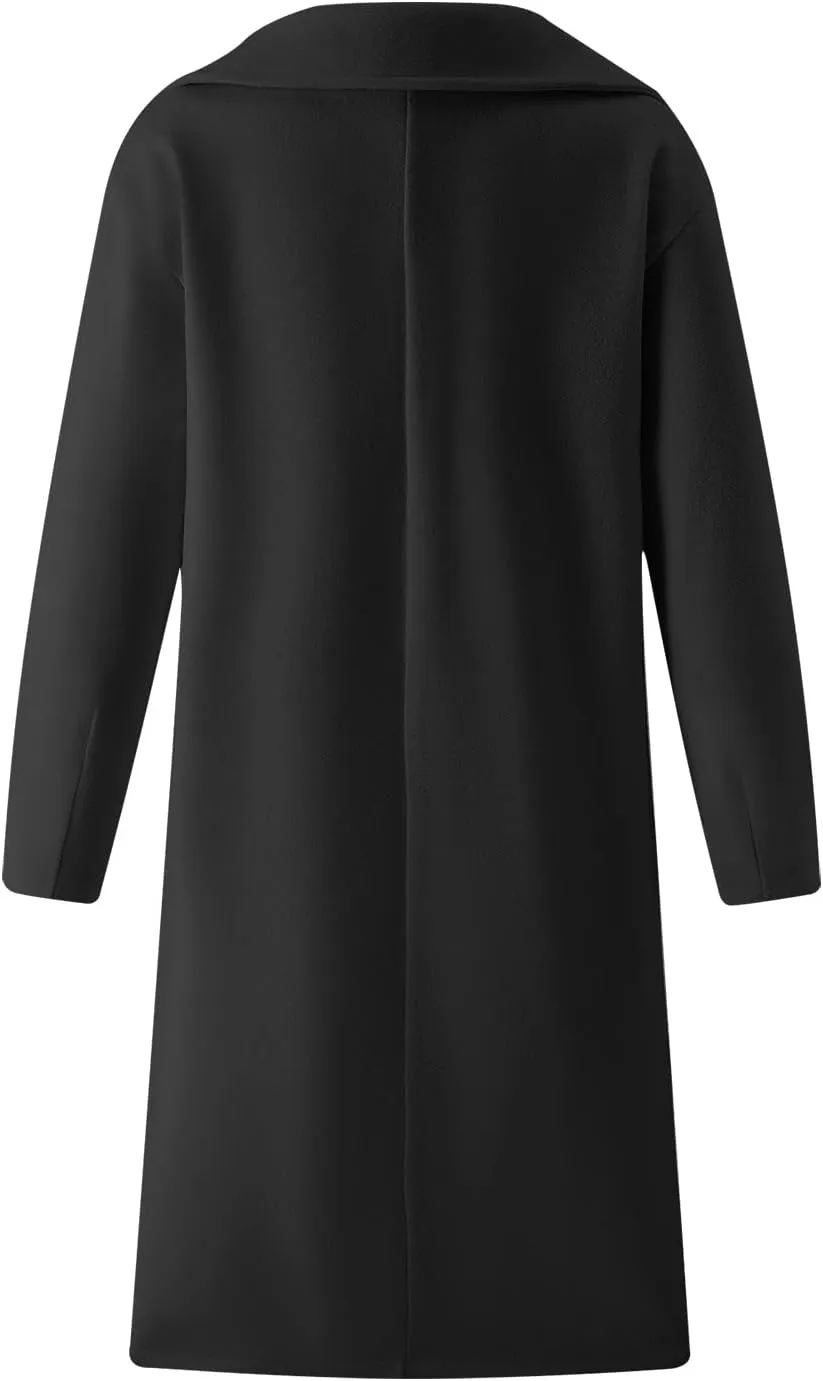 Wkishenl Womens Lapel Collar Double Breasted Pea Coat Winter Warm Wool Blend Long Jackets Fashion Trench Coat with Pockets