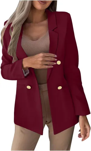 Women Business Casual Blazer Jacket Open Front Long Sleeve Button Jackets Notched Lapel Work Office Suit Jackets