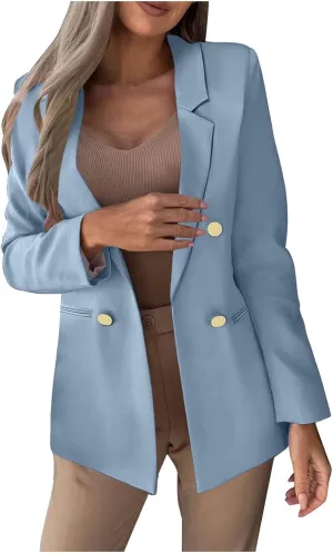 Women Business Casual Blazer Jacket Open Front Long Sleeve Button Jackets Notched Lapel Work Office Suit Jackets