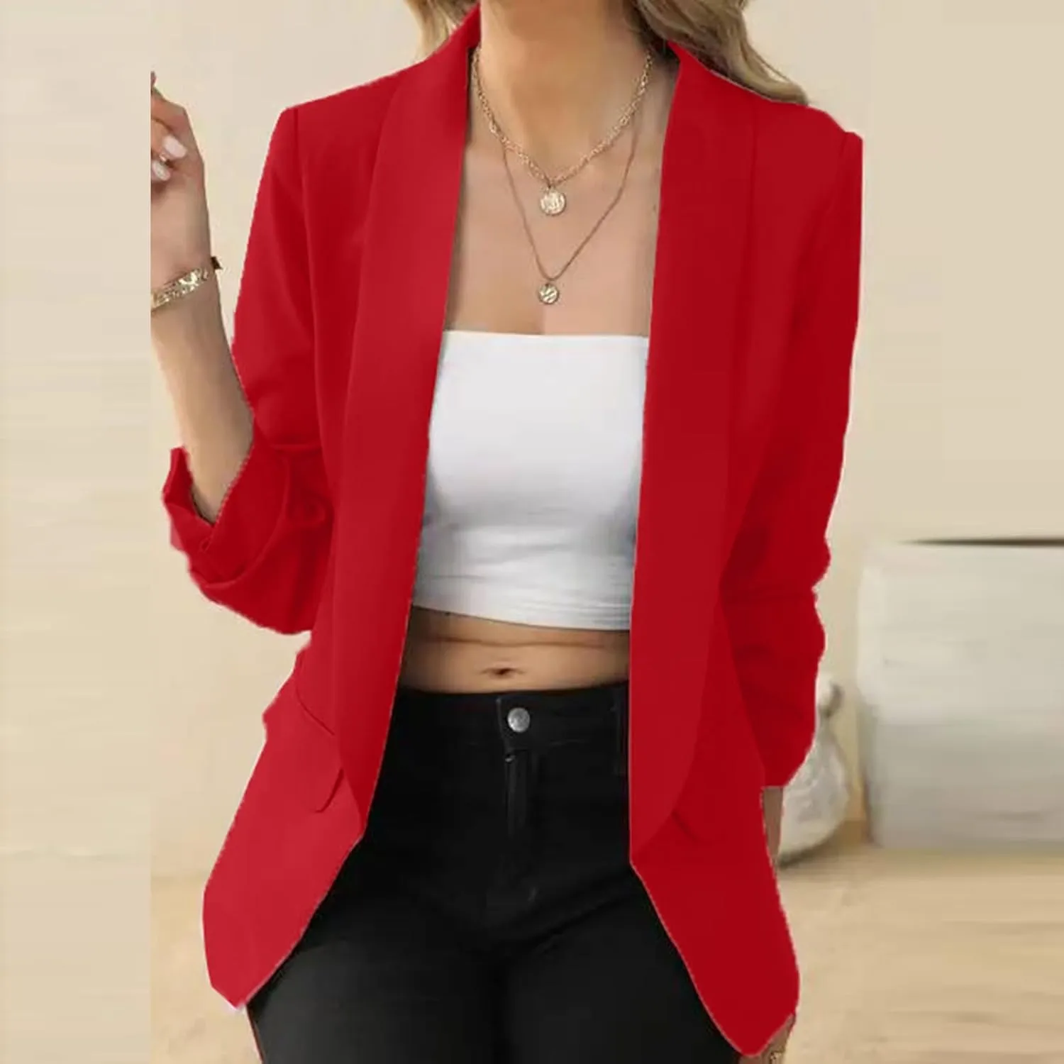 Women Business Casual Blazer Jacket Shawl Collar Long Sleeve Blazers Coat Slim Fit Work Office Outerwear Suit Jacket