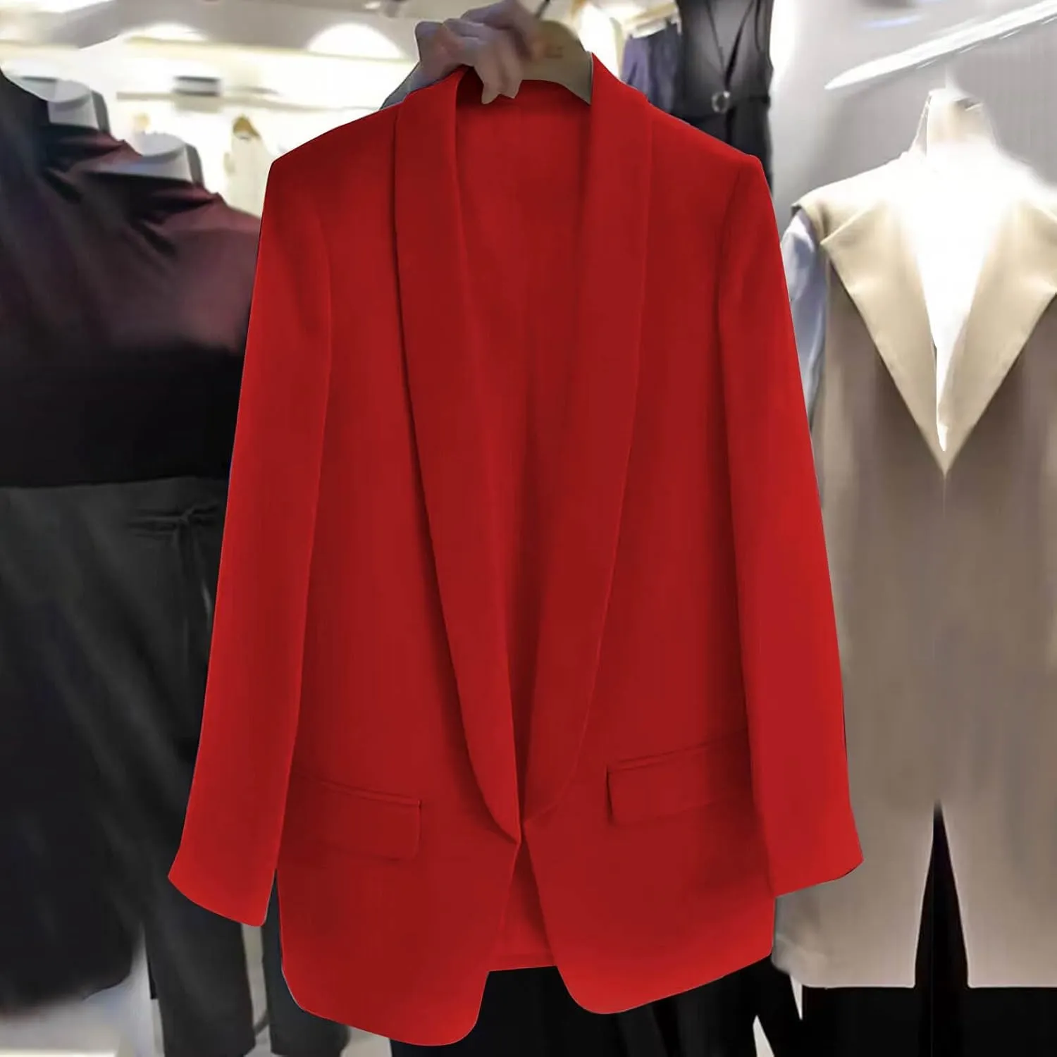 Women Business Casual Blazer Jacket Shawl Collar Long Sleeve Blazers Coat Slim Fit Work Office Outerwear Suit Jacket