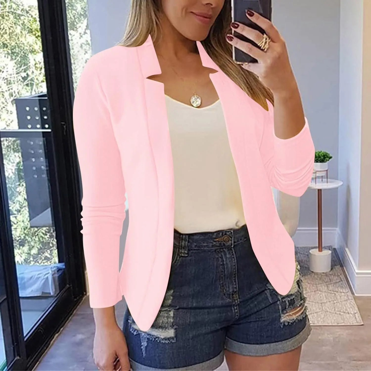 Women Bussiness Blazers Casual Open Front Long Sleeve Work Office Blazer Jacket Button Lapel Blazer 2024