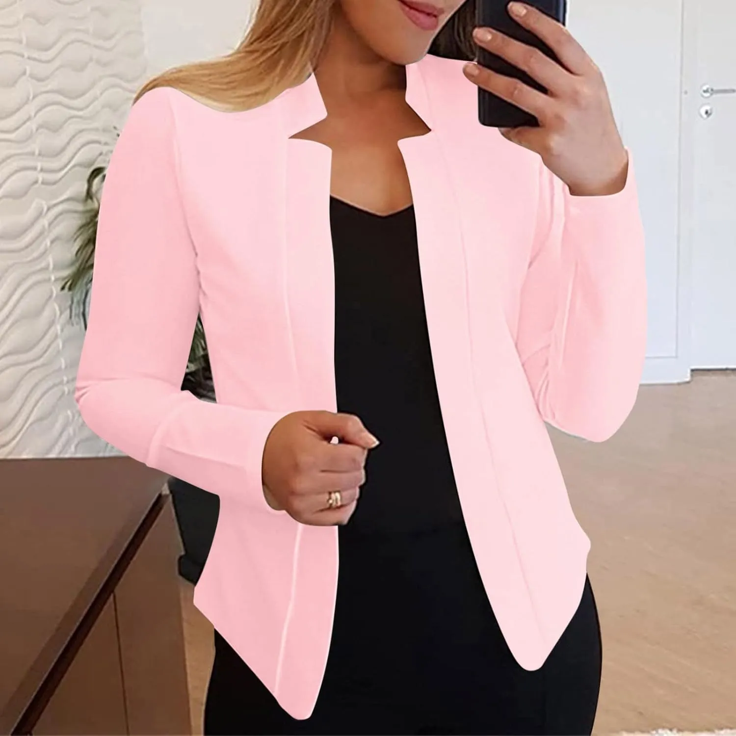 Women Bussiness Blazers Casual Open Front Long Sleeve Work Office Blazer Jacket Button Lapel Blazer 2024