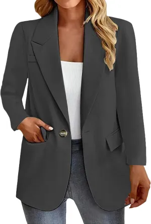 Women Casual Blazers 2025 Long Sleeved Solid Color Open Front Work Office Commuting Slim Fit Lightweight Suit Jackets