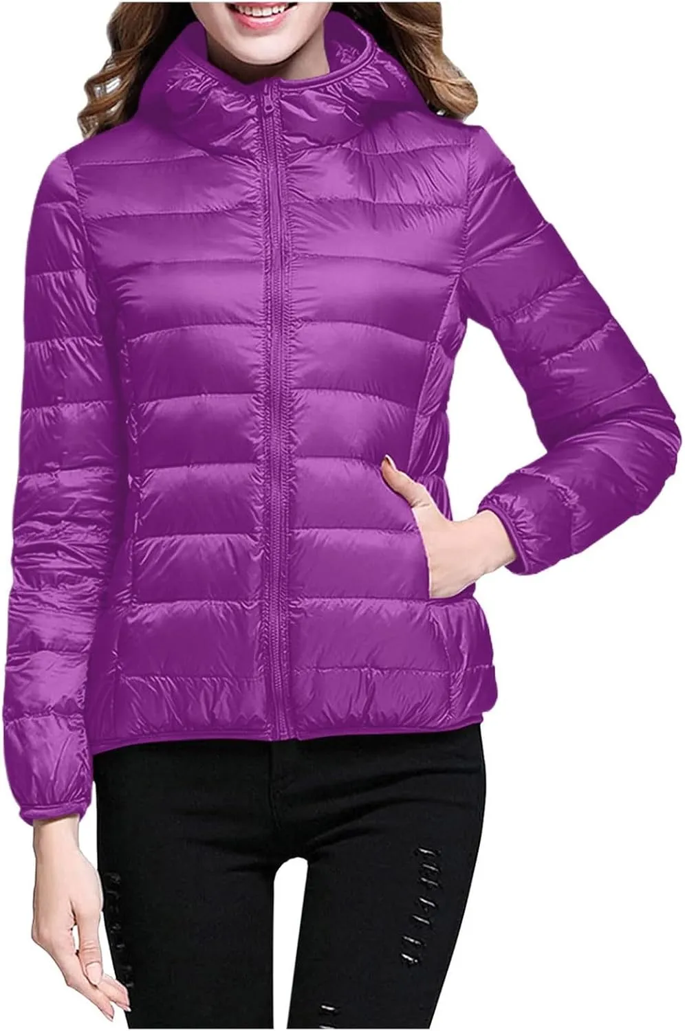 Women Coats Winter Packable Puffer Jacket Down Puffy Coat Hooded Zip Lightweight Warm Bubble Jackets Short 2024 Fall