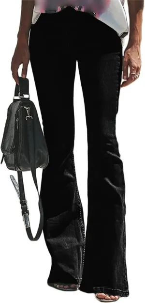 Women Denim Jeans Pants Classic Flare Bell Bottom Jeans Slim Midi Waist Vintage Straight Leg Trouser