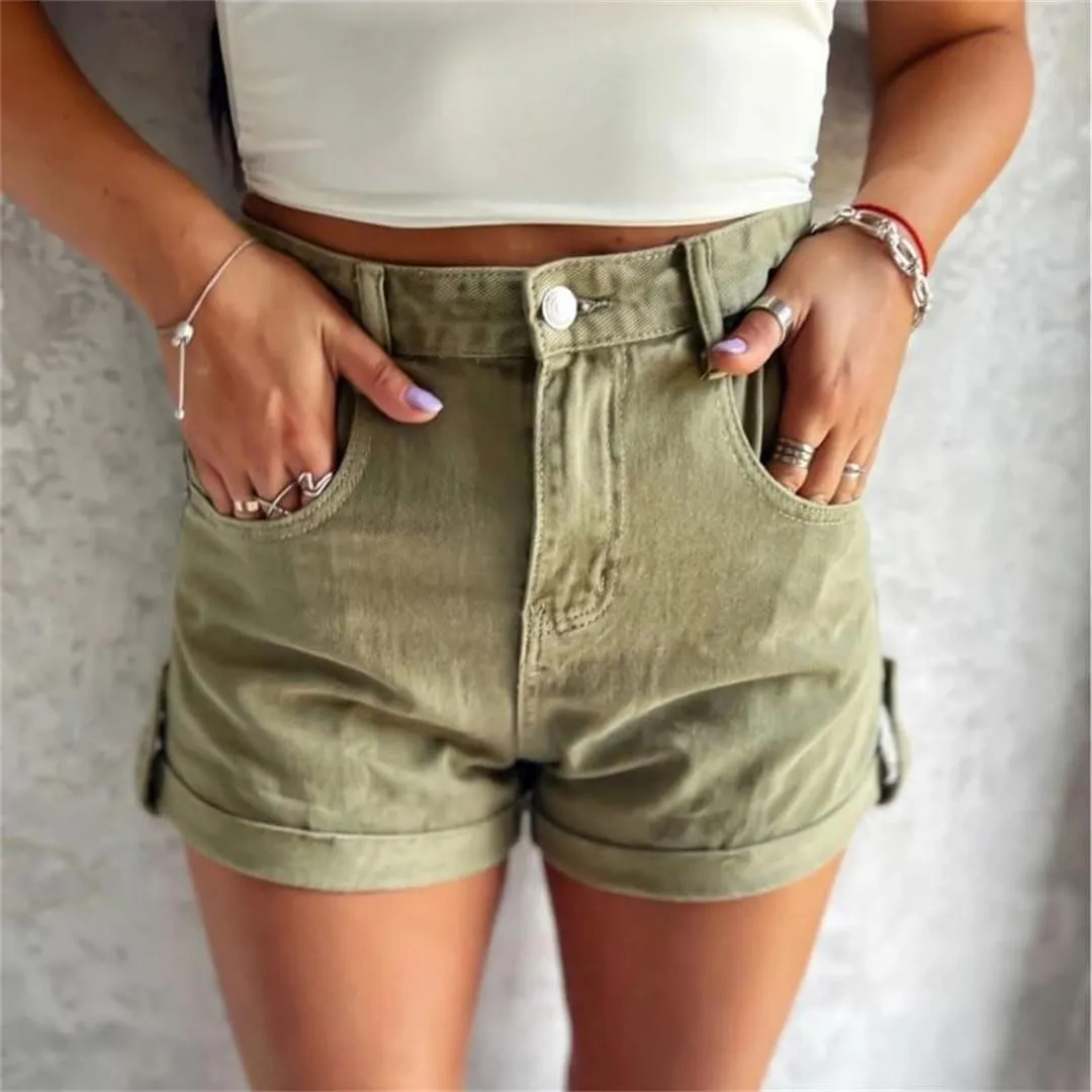 Women Denim Shorts Summer High Waist Slim Loose Wide Leg A-Line Shorts
