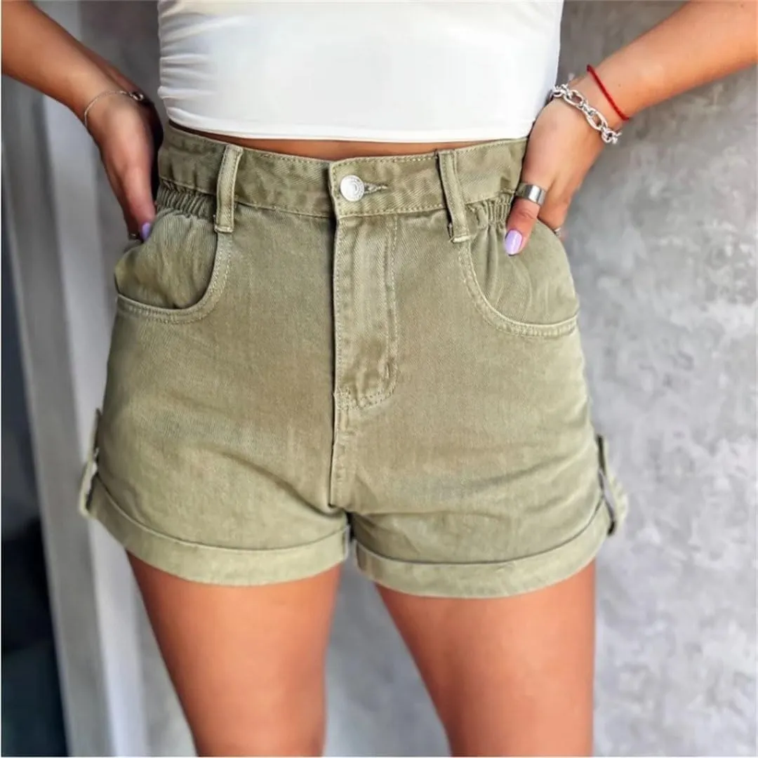 Women Denim Shorts Summer High Waist Slim Loose Wide Leg A-Line Shorts
