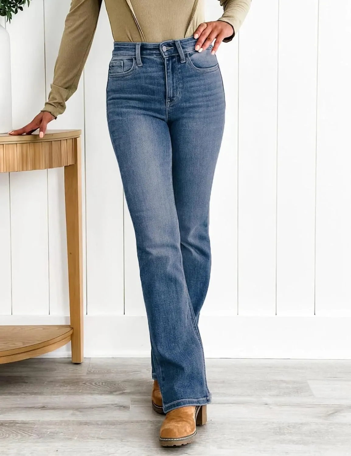 Women Flare Jeans Tummy Control High Waisted Bootcut Bell Bottom Jeans Denim Pants 90s