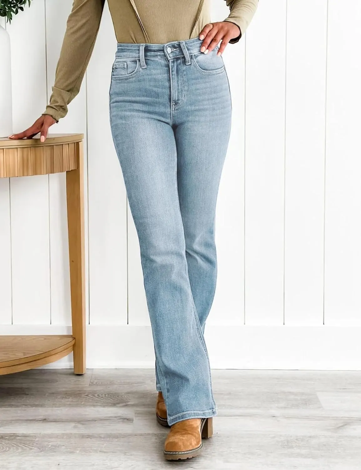 Women Flare Jeans Tummy Control High Waisted Bootcut Bell Bottom Jeans Denim Pants 90s
