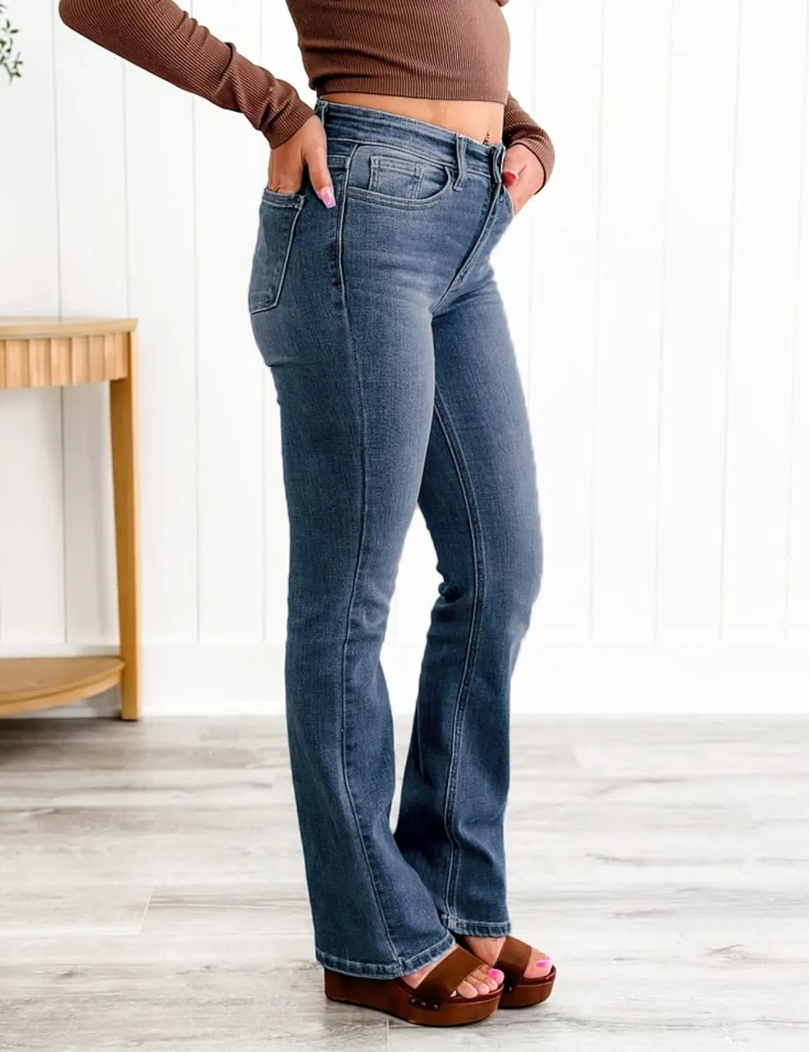 Women Flare Jeans Tummy Control High Waisted Bootcut Bell Bottom Jeans Denim Pants 90s