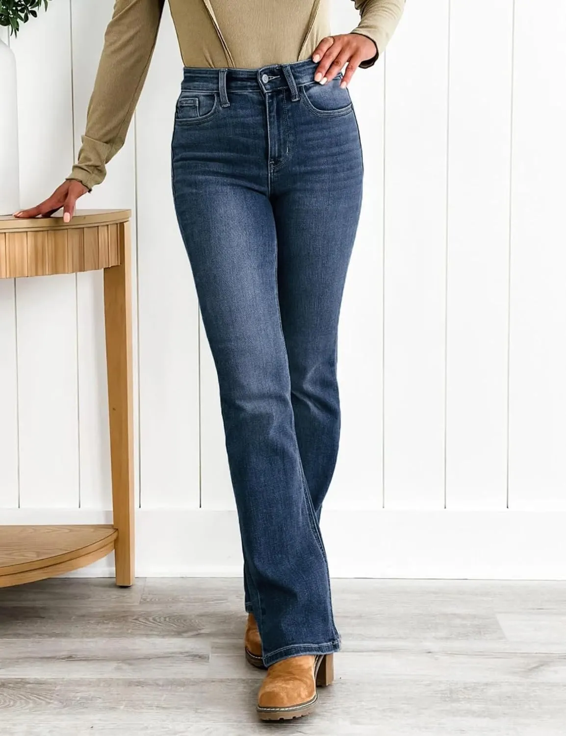 Women Flare Jeans Tummy Control High Waisted Bootcut Bell Bottom Jeans Denim Pants 90s