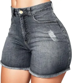 Women High Waisted Skinny Stretchy Slim Fit Denim Shorts Casual Frayed Hem Distressed Ripped Short Jeans Summer
