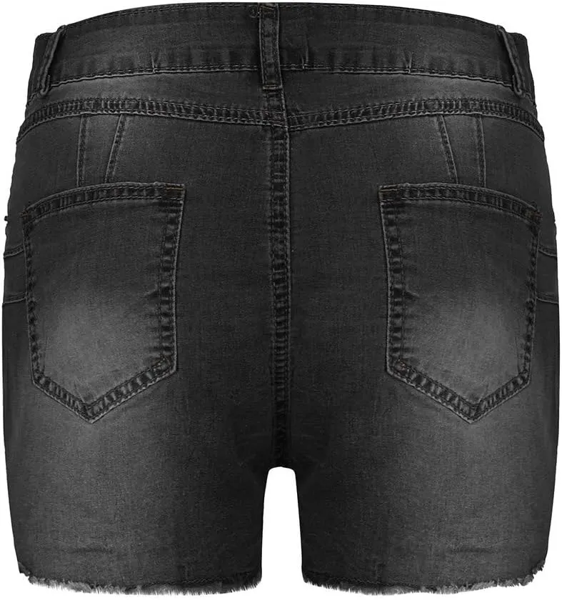 Women High Waisted Skinny Stretchy Slim Fit Denim Shorts Casual Frayed Hem Distressed Ripped Short Jeans Summer