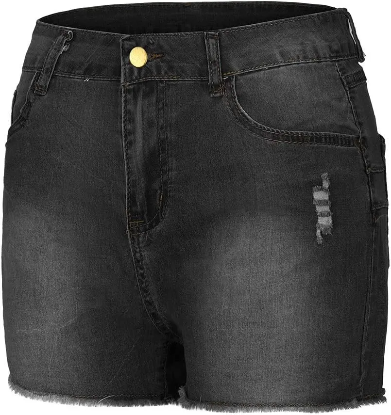 Women High Waisted Skinny Stretchy Slim Fit Denim Shorts Casual Frayed Hem Distressed Ripped Short Jeans Summer