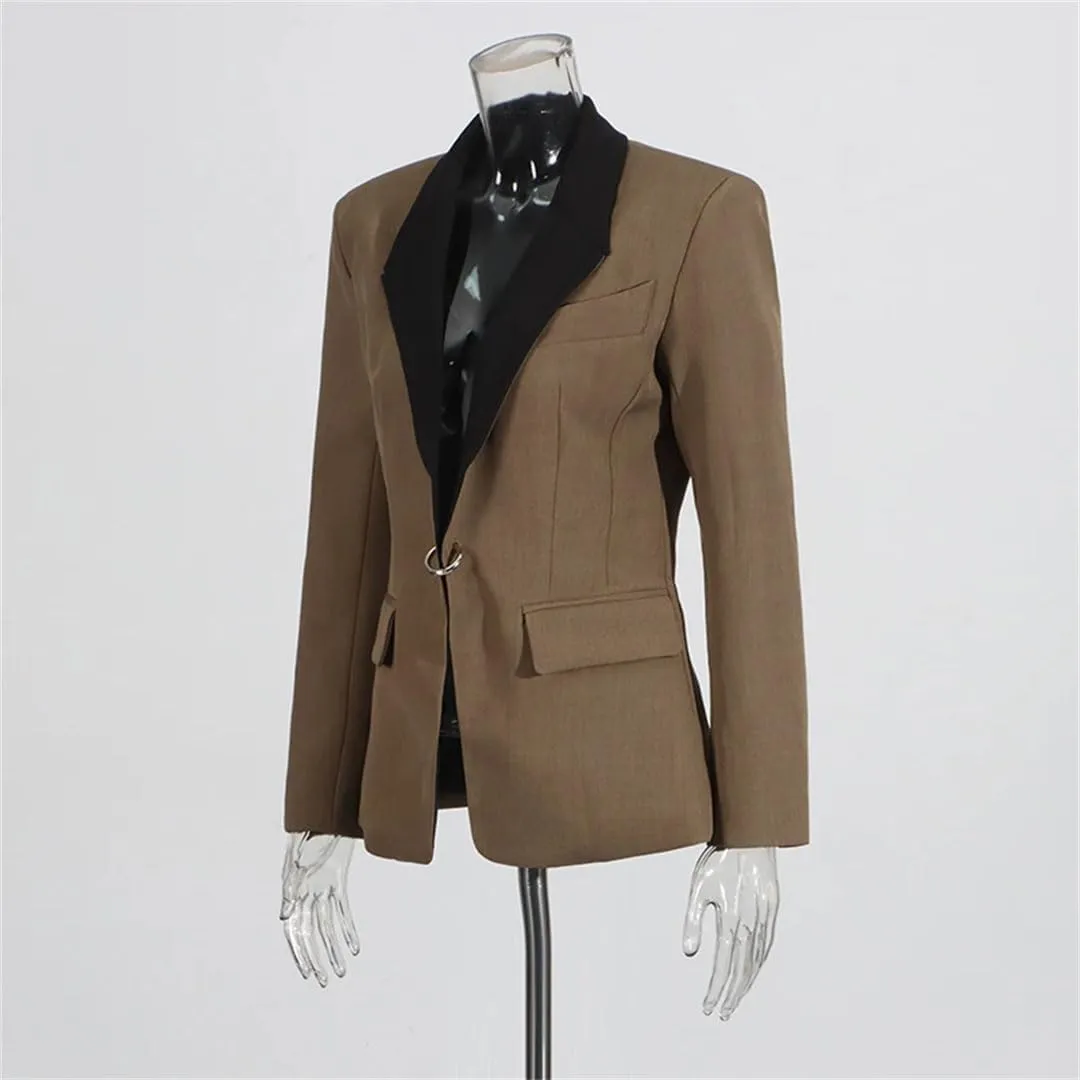 Women Hit Color Slimming Temperament Lapel Long Sleeve Tunic Blazers