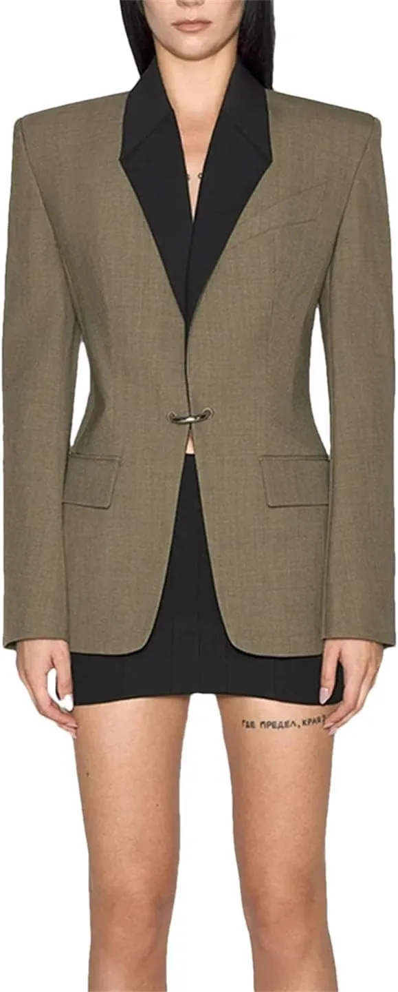 Women Hit Color Slimming Temperament Lapel Long Sleeve Tunic Blazers