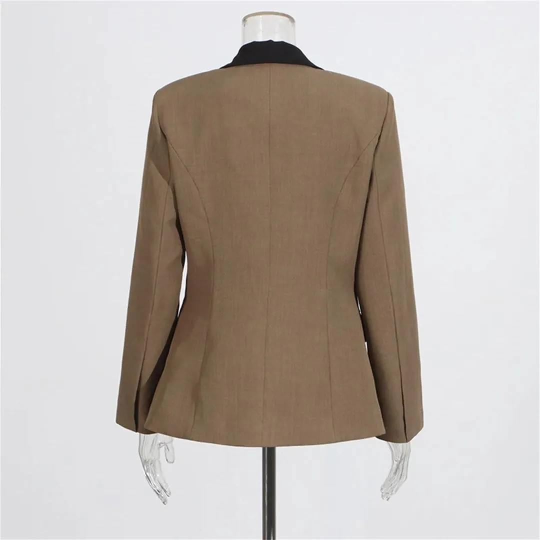Women Hit Color Slimming Temperament Lapel Long Sleeve Tunic Blazers
