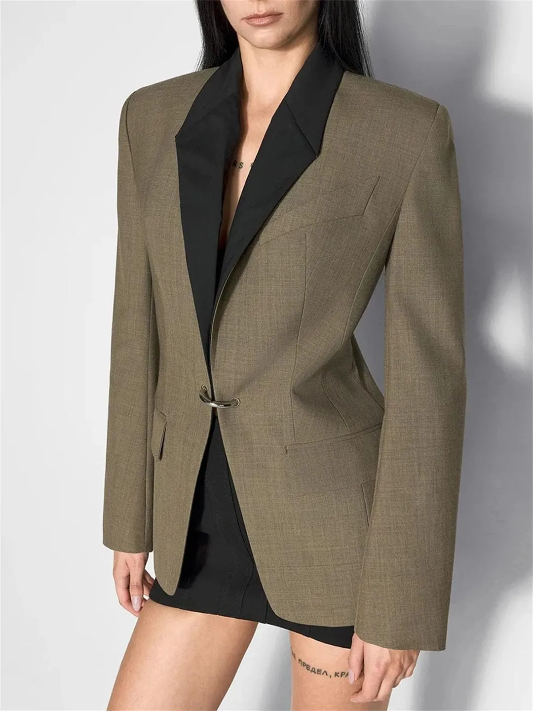 Women Hit Color Slimming Temperament Lapel Long Sleeve Tunic Blazers