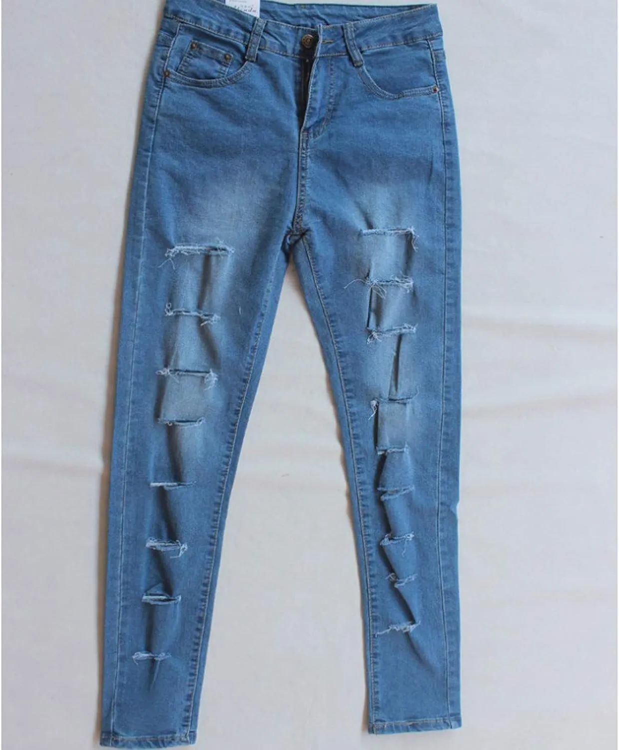 Women Jeans Fit High Waisted Ripped Distressed Stretchy Denim Pants Casual Straight Leg Jeans Long Pants