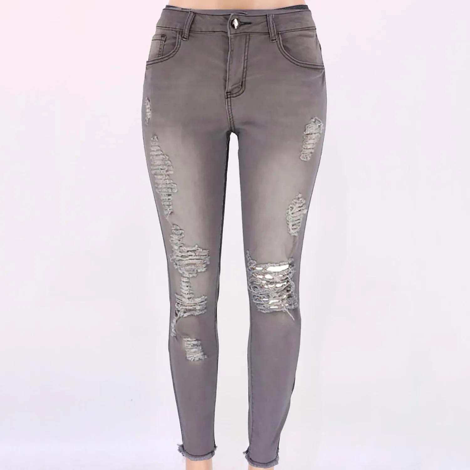 Women Jeans Fit High Waisted Ripped Distressed Stretchy Denim Pants Casual Straight Leg Jeans Long Pants