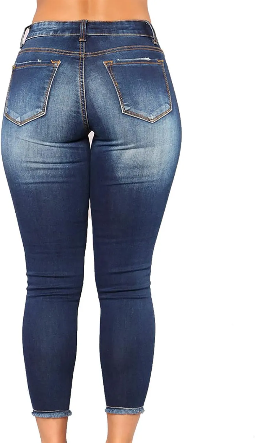 Women Jeans Fit High Waisted Ripped Distressed Stretchy Denim Pants Casual Straight Leg Jeans Long Pants