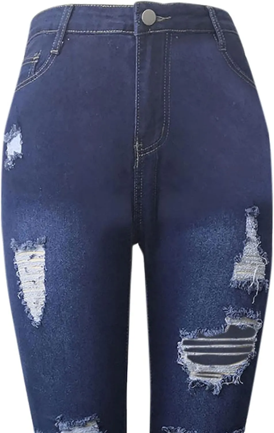 Women Jeans Fit High Waisted Ripped Distressed Stretchy Denim Pants Casual Straight Leg Jeans Long Pants