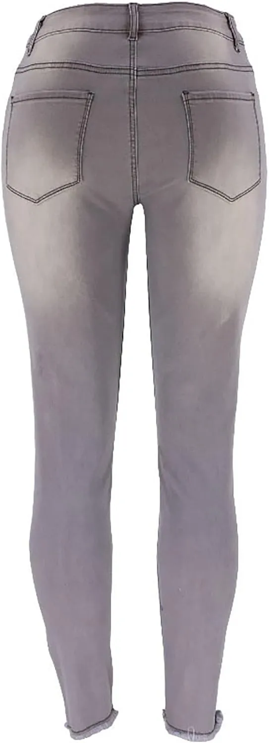 Women Jeans Fit High Waisted Ripped Distressed Stretchy Denim Pants Casual Straight Leg Jeans Long Pants