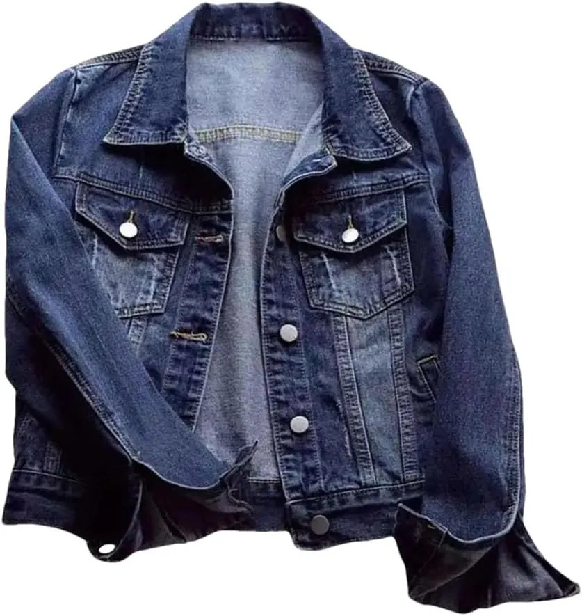 Women Long Sleeve Denim Jackets Coat Women Button Down Denim Jackets Light Wash Jean Jacket Trucker Coat