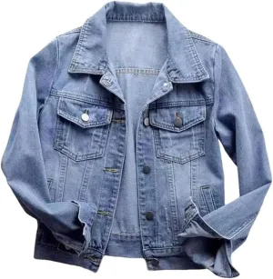 Women Long Sleeve Denim Jackets Coat Women Button Down Denim Jackets Light Wash Jean Jacket Trucker Coat