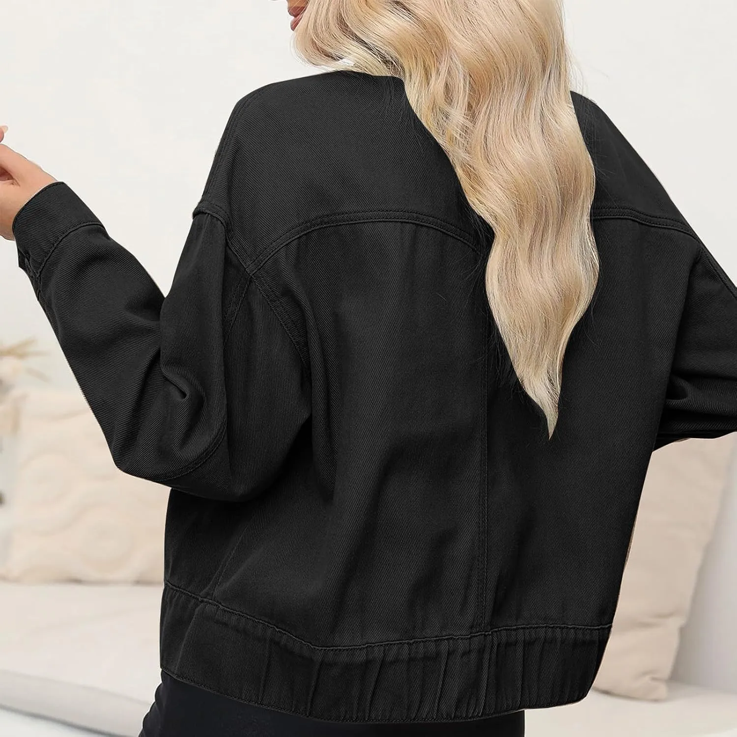 Women Plus Size Cropped Denim Jacket Casual 2024 Button Down Shacket Coat Comfy Multi Pocket Shirt Denim Cargo Jacket