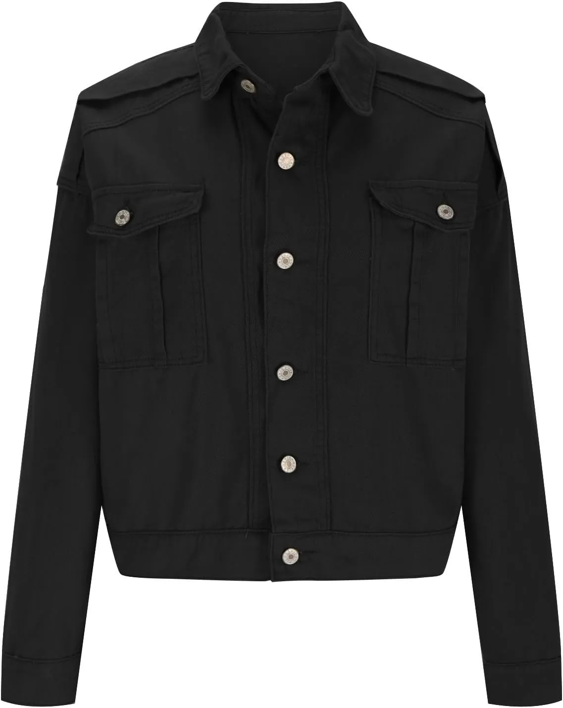 Women Plus Size Cropped Denim Jacket Casual 2024 Button Down Shacket Coat Comfy Multi Pocket Shirt Denim Cargo Jacket
