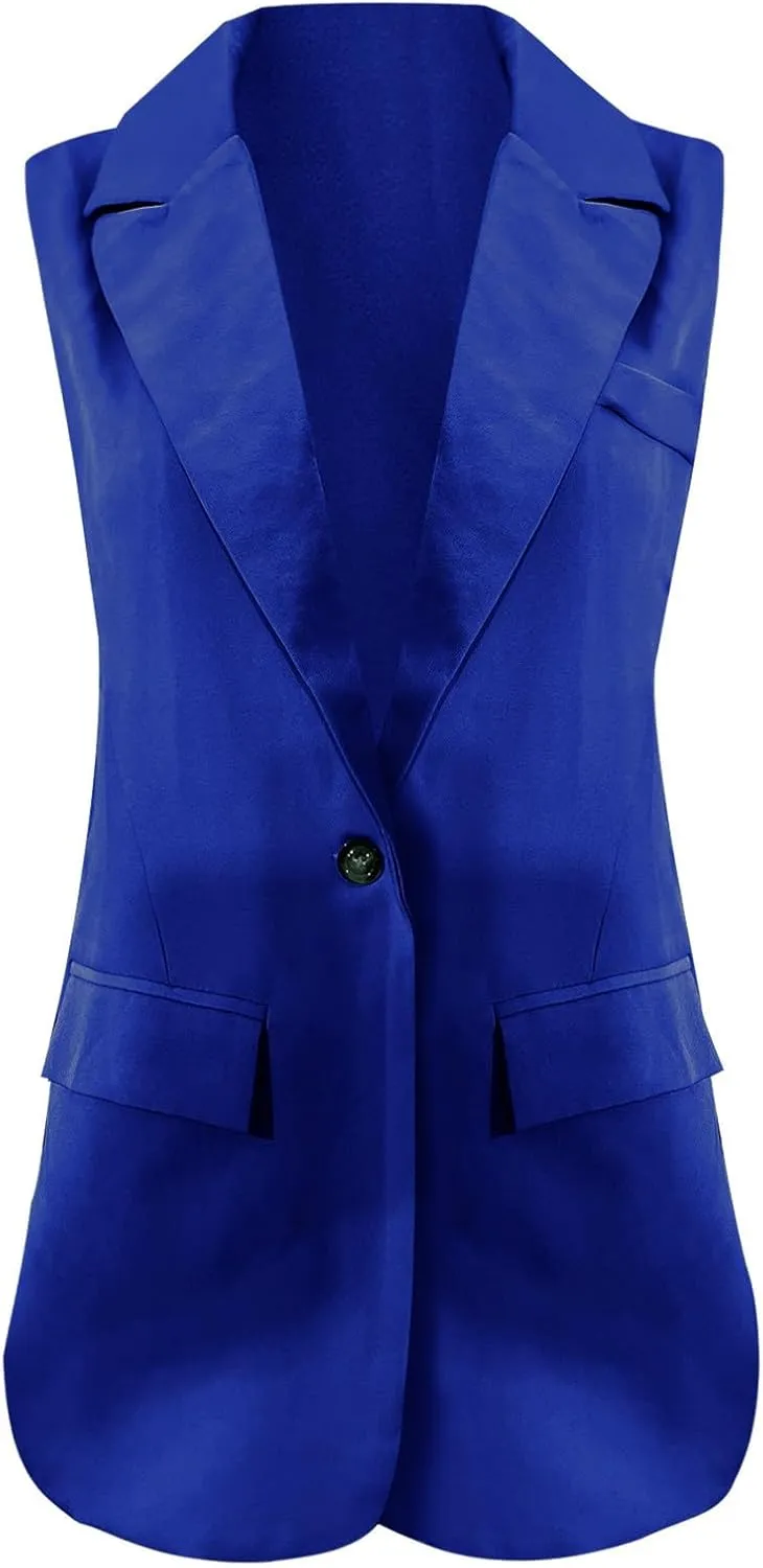 Women Sleeveless Blazer Waistcoat Casual Open Front Blazer One Button Tops Jacket Vest Plain Work Suit Office Jacket
