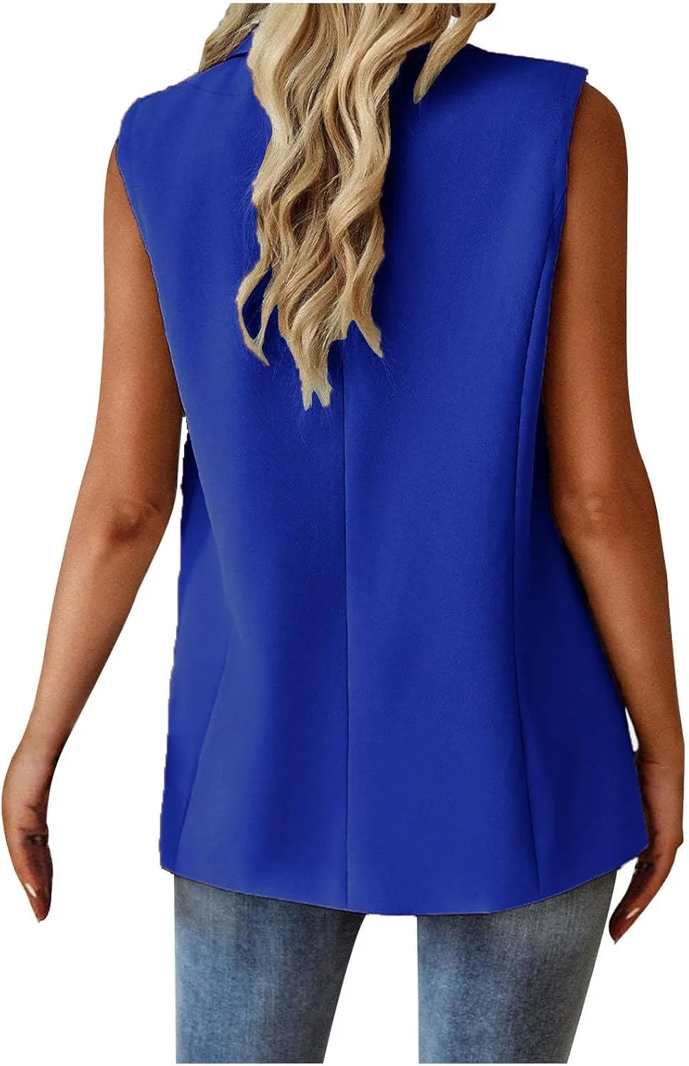 Women Sleeveless Blazer Waistcoat Casual Open Front Blazer One Button Tops Jacket Vest Plain Work Suit Office Jacket