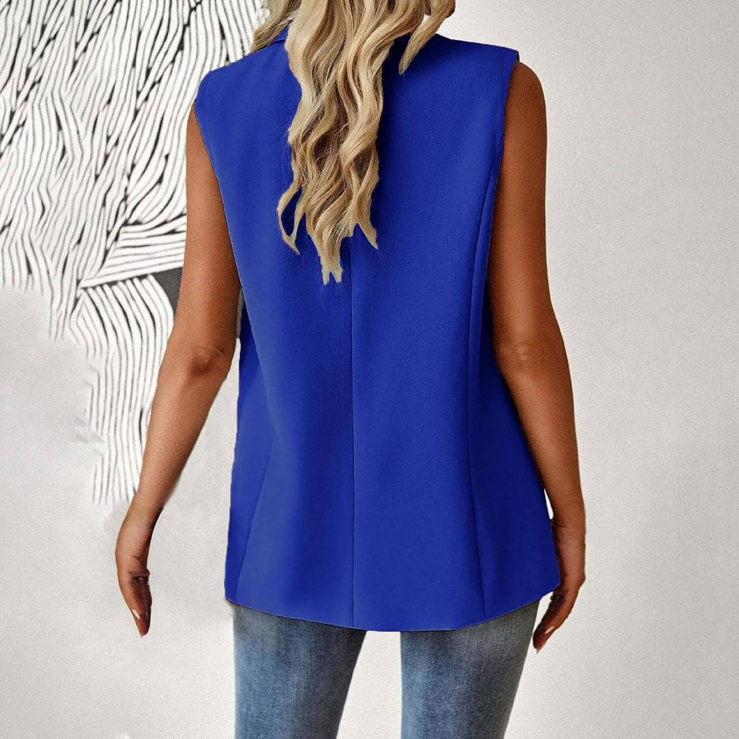 Women Sleeveless Blazer Waistcoat Casual Open Front Blazer One Button Tops Jacket Vest Plain Work Suit Office Jacket