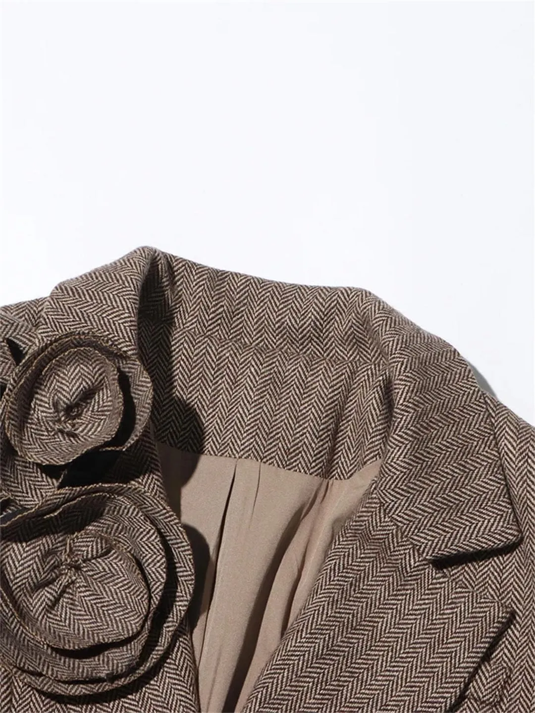 Women Solid Spliced Appliques Notched Collar Long Sleeve Patchwork Button Slim Blazers